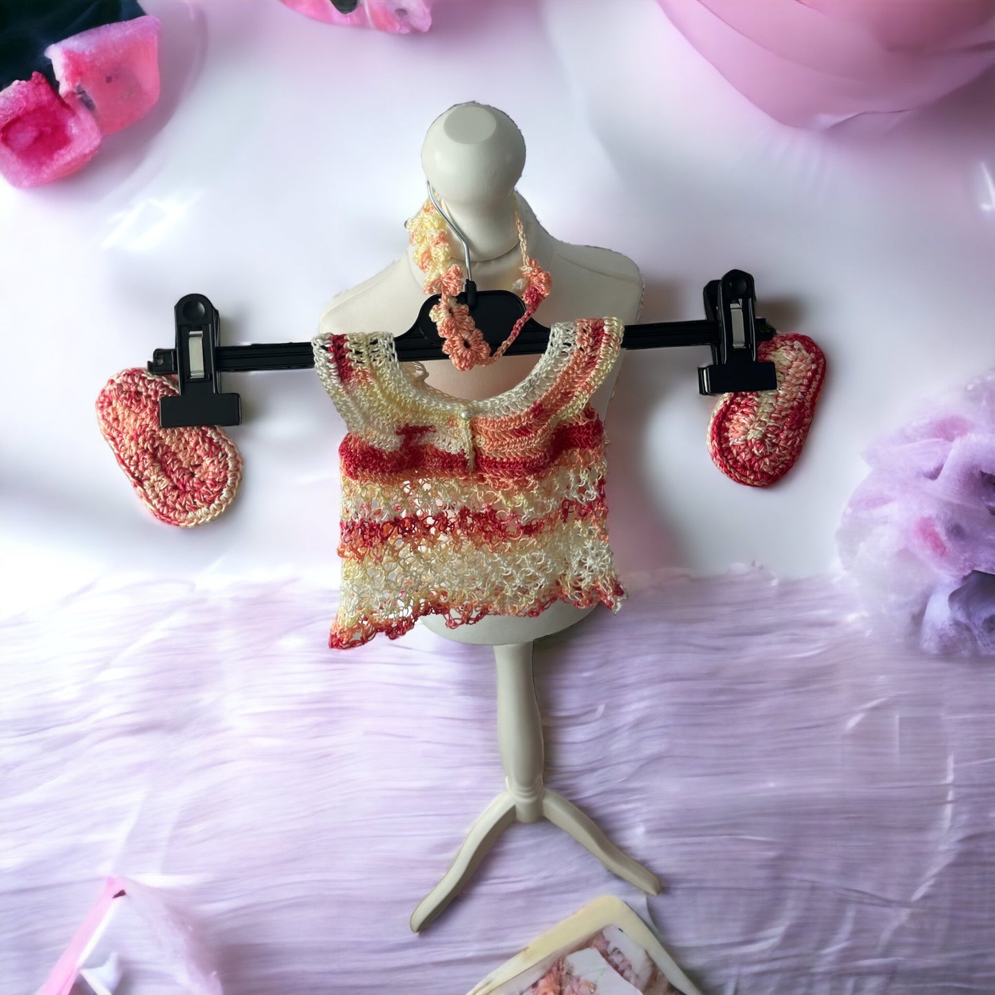 Crochet New Born Baby Girl 3PCS Dress Handmade with Love đź’•
